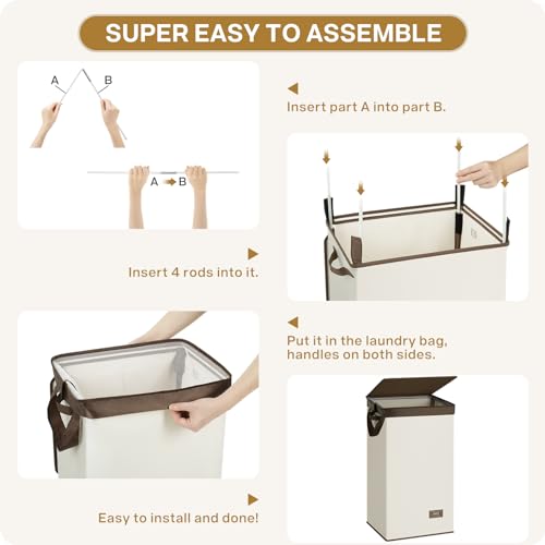 SOLEDI Slim Laundry Hamper with Lid, Narrow Laundry Basket with Removable Bags, Dirty Clothes Hamper with handle, Small Hamper perfect for Laundry room, Bathroom, Bedroom, Small spaces. 70L Black