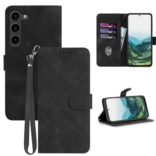 S23 Case Wallet,for Galaxy S23 Wallet Case,Card Holder Leather Kick-stand Flip Cases Protector,S23 Phone Case Strap,Magnetic Shockproof Protective Cover for Samsung S23 2023 (Black)