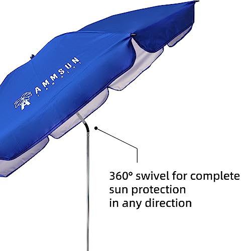 AMMSUN XL Chair Umbrella with Universal Clamp 52 inches and 360-degree Swivel UPF 50+, Portable Clamp on Camping or Beach Chair, Stroller, Wheelchair, Golf cart, Blue, Large-sized