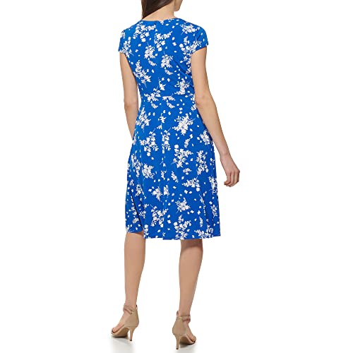 Jessica Howard Women's Printed Knit Jersey Fit & Flare Cap Sleevee-Desk to Dinner, Royal, 16