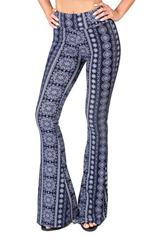 SATINA High Waisted Flare Wide Leg Leggings | Printed & Solid | Reg & Plus (XX-Large, Trippy Black)
