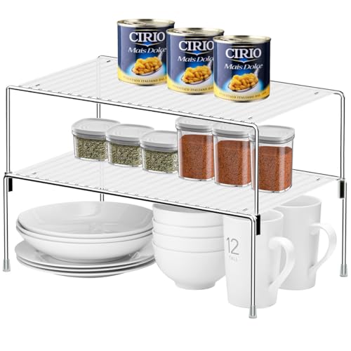 Homics Set of 2 Kitchen Cabinet Organizer Shelves, Stackable Organizer and Storage for Cabinet Cupboard, Expandable Shelf Risers Plate Rack with Anti-slip Plastic Liner