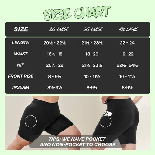 QGGQDD 3 Pack Plus Size Biker Shorts for Women – 8" High Waisted Black Shorts for Yoga Workout (2X 3X 4X)