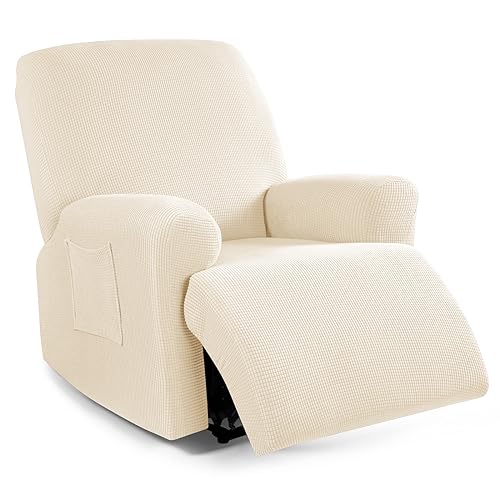 TAOCOCO Recliner Cover 4-Pieces, Recliner Stretch Sofa Slipcover Recliner Cover 1 Seat Couch Protector Soft Furniture Protector Covers with Elastic Chair Covers Jacquard Pattern Pale Brown
