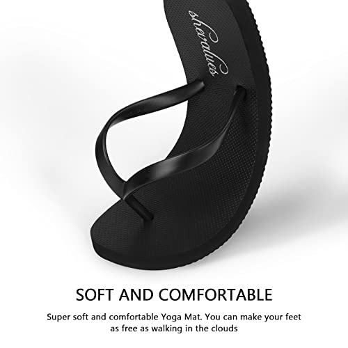 shevalues Slim Flip Flops for Women Beach Rubber Shower Shoes Basic Thong Sandals, Black,37, (Size 6.5-7)