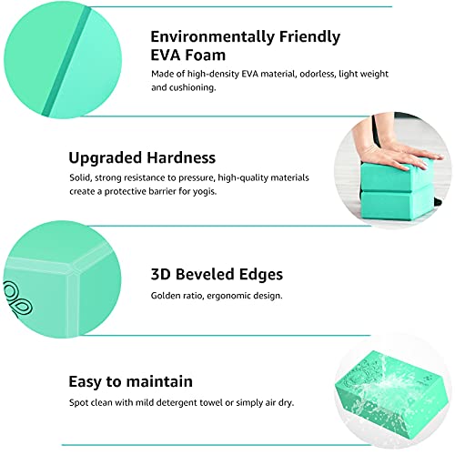 Overmont Yoga Block 2 Pack Supportive Latex-Free EVA Foam Soft Non-Slip Surface for General Fitness Pilates Stretching and Meditation 9"x6"x3" Yoga Strap Included