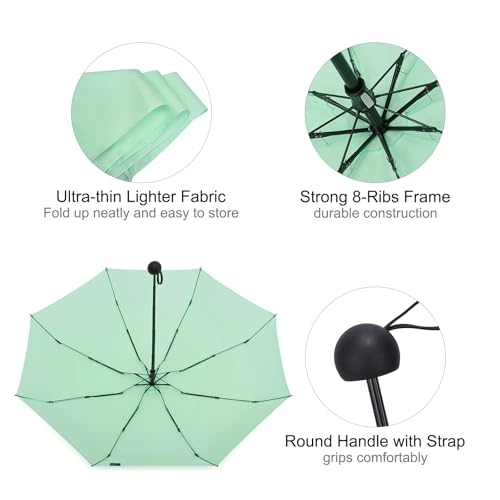 G4Free Compact Travel Umbrella UPF 50+ UV Protection Sun Blocking Mini Umbrellas for Men and Women(Light Green)