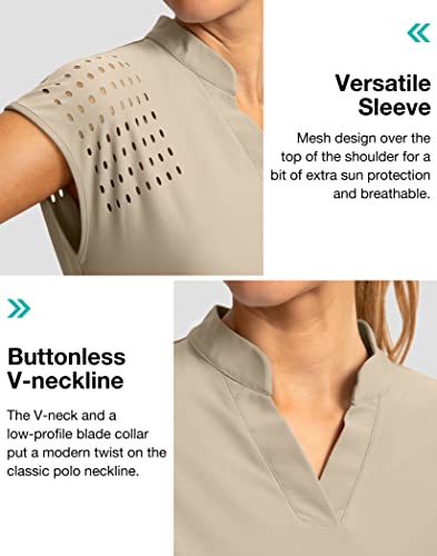 Soothfeel Women's Golf Shirt Cap Sleeve V Neck Polo Shirts Lightweight Quick Dry Workout Tennis Shirts Tops for Women(Black, L)