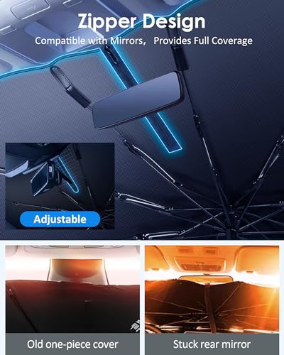 Car Windshield Sun Shade Umbrella, Sunshade for Car Windshield Foldable Cover Visor UV Ray Reflector, Car Sun Shade Windshield for Auto Trucks Sedan SUV Keeps Vehicle Cool Heat Insulation (Midsize)