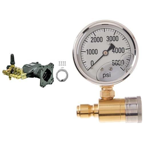 AAA 90037 Horizontal Triplex Plunger Replacement Pressure Washer Pump Kit, 3700 PSI, 2.5 GPM, 3/4" Shaft, Includes Hardware and Siphon Tube, for Industrial Gas Powered Machines, Black