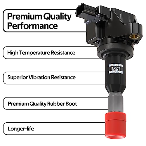 1PZ HE5-K81 Set of 4 Ignition Coil Pack Replacement for Honda Fit Hatchback 2007 2008 1.5L L4 UF581 5C1635 C1578 E1081 30520PWC003 610-50119 30520PWCS01 30520-PWC-S01 30520-PWC-003