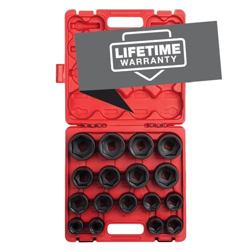 SUNEX TOOLS 4683, 3/4 Inch Drive Heavy Duty Impact Socket Set, 17-Piece, SAE, 1"-2", Cr-Mo Alloy Steel, Radius Corner Design, Dual Size Markings, Heavy Duty Storage Case