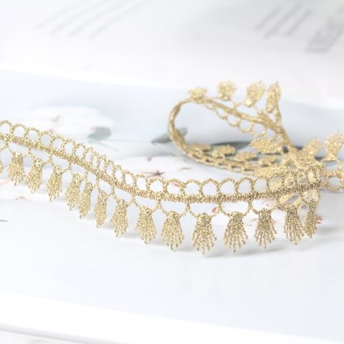 Gold Fringe Trim Tassel Lace Embroidery for Sewing DIY Craft Costume 0.78 Inch (Gold #L21 (5Yard))