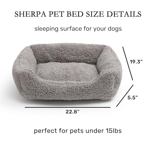 Hollypet Rectangle Pet Bed Sherpa Fleece Dog Bed, Self-Warming Pet Bed for Small-Sized Dogs Cats Sleeping Bag Cushion, Gray