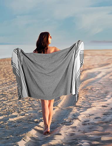Goroly Home 2 Pack Cotton Beach Towel, Turkish Beach Towel, Gym Towels, Turkish Peshtemal Towels, Pestemal Towels, Thin Camping Bath, Pool Blanket, Fouta Towels 100% Cotton- 36x71 Inch - Charcoal