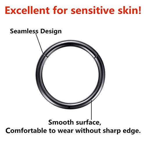 2pcs Pair 12mm Septum Ring Silver Nose Rings Hoop 16 Gauge Nose Hoop Helix Daith Tragus Hinged Segment Septum Clicker Lip Rings 316L Surgical Steel 16g Cartilage Earring Nose Piercing Jewelry