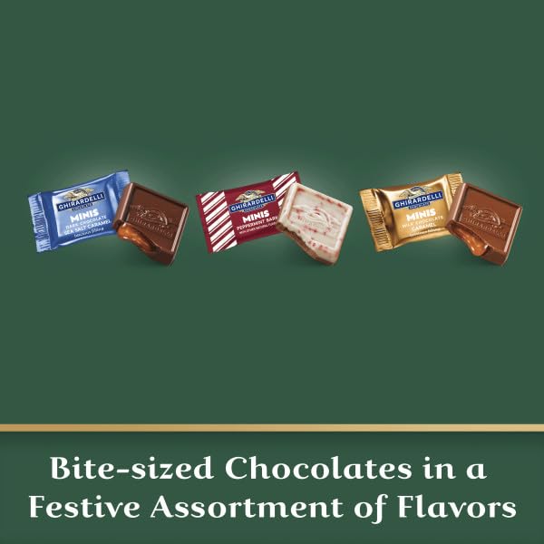 Ghirardelli Holiday Mini's Chocolate Assortment 12.2 Ounce - Milk Chocolate Caramel, Peppermint Bark and Dark Chocolate Sea Salt Caramel