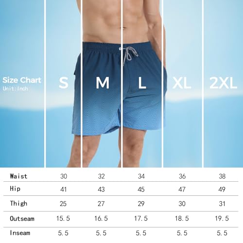 zeetoo Mens Swim Trunks with Compression Liner 5.5" Inseam Swim Shorts Quick Dry Shorts Palm Tree-Green 3XL