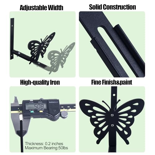HLC Window Box Brackets 4 Pack, Flower Planter Box Brackets for Railing Planter with Butterfly, Brackets for Window Boxes with Adjustable Bottom (Front to Back) 6 to 12 Inches