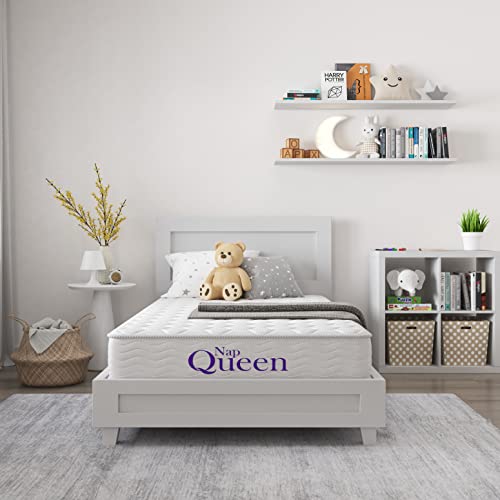 NapQueen 6 Inch Innerspring Queen Size Medium Firm Support Relief Mattress, Bed in a Box, White