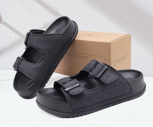 KuaiLu Womens Sandals with Arch Support Comfortable Slippers Orthopedic Cushion Recovery Slides Summer Fashion Leather Buckle Casual Plantar Fasciitis Shoes for Indoor&Outdoor Size Brown 6