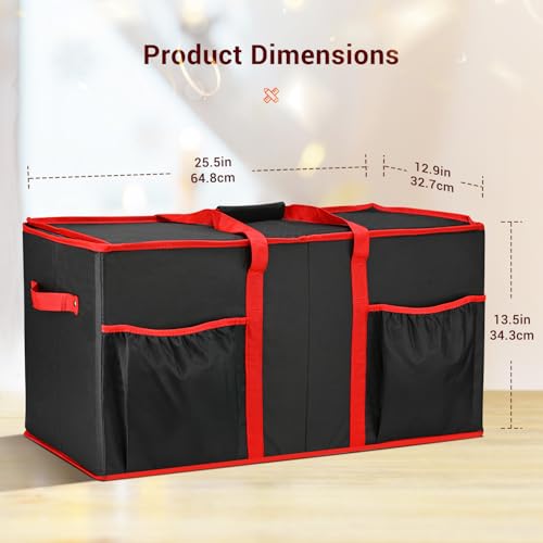 Christmas Ornament Storage Box, Mrrihand Xmas Decoration Organizer with Adjustable Dividers - Storage Container Keeps 128 Holiday Ornaments 3-Inch, Dual Zipper Closure, 600D Tear-Proof Material(Black)