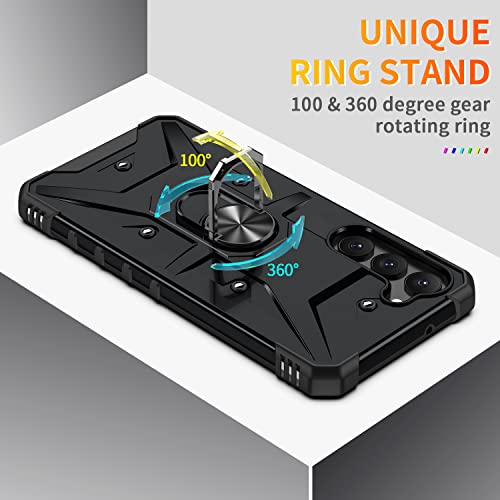 TORRTOWAY Case for Samsung Galaxy S23 Case Military Grade Drop Case with Kickstand Metel Ring Magnetic Holder Shockproof Protective for Galaxy S23 Phone Case (Black)