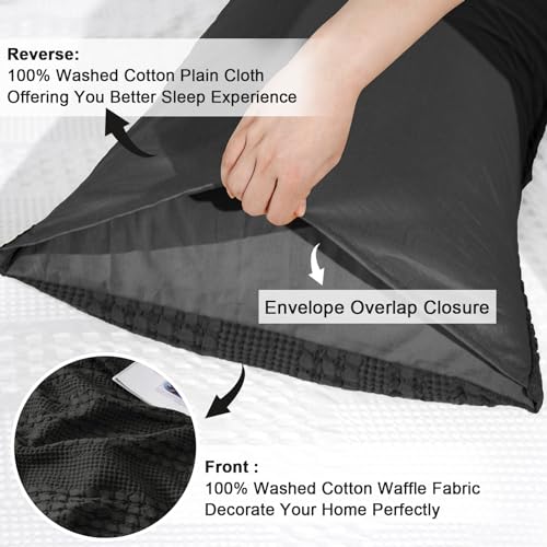 PHF 100% Cotton Waffle Pillowcases Queen Size, 2 Pack Soft Breathable Skin-Friendly Pillow Sham, Asthetic Decorative Waffle Weave Pillow Case Covers, 20" X 30", No Filling, Oatmeal