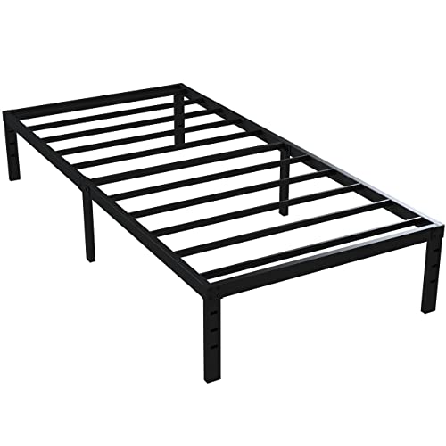 Upcanso 18 Inch Twin Bed Frames No Box Spring Need, Metal Platform Bed Frame Twin Size with High Storage, Eassy Assembly 2,500 Lbs Heavy Duty Bedframes, Black