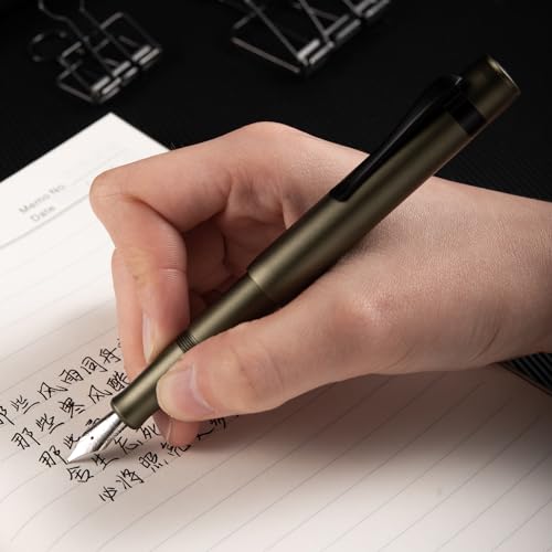 Hongdian M2 Black Forest Mini Fountain Pen, Medium Nib & Sleek Shape Aluminium Short Pocket Travel Pen (Army Green)