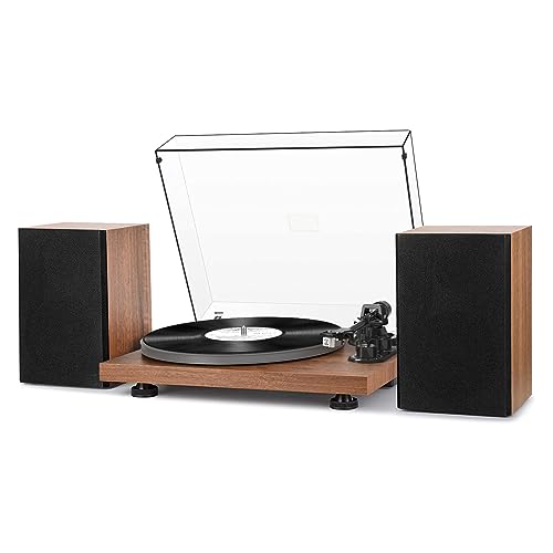 Record Player Turntable with 40W Speakers and Bluetooth Output Input for Vinyl Records,Vinyl Record Player with Built-in Preamp,AT-3600L Cartridge,USB Record,Pitch and Counterweight