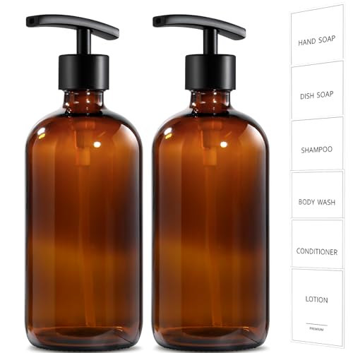 GMISUN Black Hand Soap Dispenser, 3 Pack Bathroom Glass Soap Dispenser with Plastic Pump, 16 Oz Kitchen Hand and Dish Dispenser Set, Modern Black