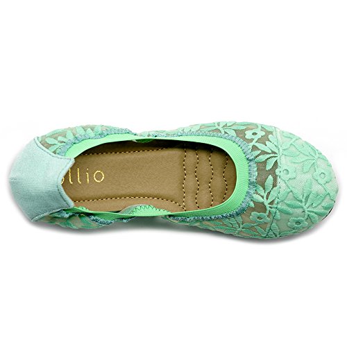 Ollio Womens Shoes Floral Embroidery Lace Slip On Comfort Light Ballet Flat ZM1712F (6 B(M) US, Mint)
