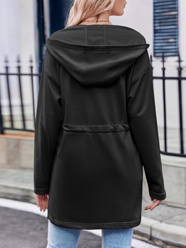 Fisoew Women's Zip Up Hoodie Sweatshirts Oversized Long Sleeve Casual Drawstring Waist Side Slit Tunic Tops (US, Alpha, Small, Regular, Regular, Black)