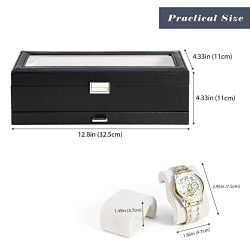 ProCase Watch Box for Men, 3 Slot Watch Display Case with Drawer, Mens Watch Case With Glass Lid, 2-Layer Jewelry and Watch Storage Watch Holder Organizer for Men Women -3 Slot, Black