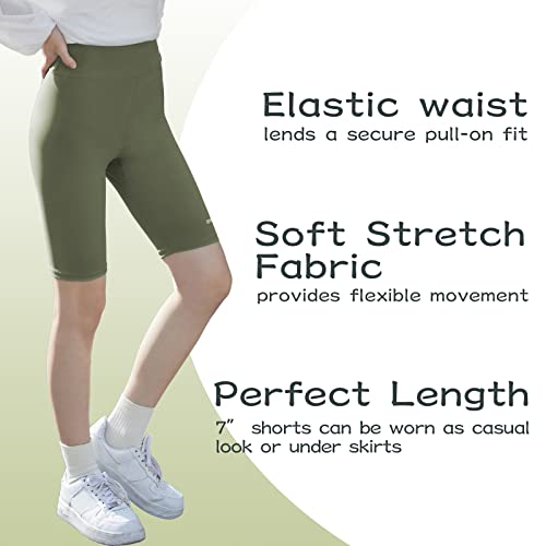 Rolanko Girls Bike Shorts Gymnastic Stretch Spandex Compression Cycling 7" Athletic Shorts for Kids Casual Dance Activewear (Green, 6-7)