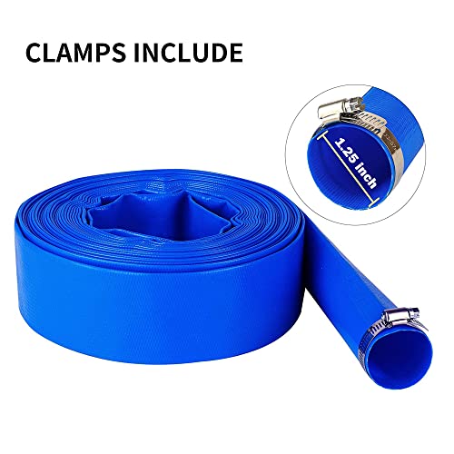 DAVCO 3" x 100 ft Pool Backwash Hose, Heavy Duty Reinforced Blue PVC Lay Flat Water Discharge Pump Hoses For Swimming Drain Pools and Clean Filters,with 1 Clamp