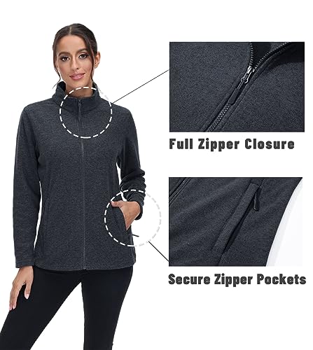 MAGCOMSEN Womens Jacket Full Zip Fleece Jackets Lightweight Jacket Womens Winter Warm Coats with 2 Zipper Pockets M
