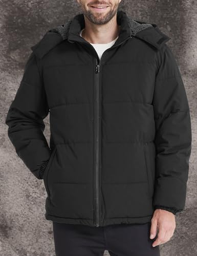 wantdo Men's Parka Jacket Thicken Winter Coat Waterproof Rain Jacket (Black, Small)