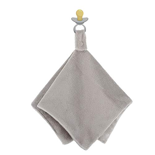 Doodalou Ultra Soft Cotton Minky Velboa Baby Blanket with Snap Closure for Pacifier or Teether, Machine Washable, 12 inch x 12 inch - Gray