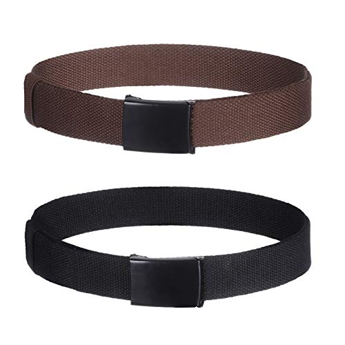 AWAYTR Boys Canvas Web Belts - 2PCS School Uniform Cotton Belt Adjustable in Four Sizes, Suitable for Girls(80cm,Brown/Black