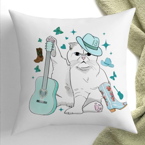 Cat Gifts for Cat Lovers Cute Cat Throw Pillow Covers Inspired Music Lover Gifts Fan Singer Merch for Women Cat Mom Cat Lady Girls Pillow Covers 18x18 Home Office Couch Sofa Bed Living Room Decor