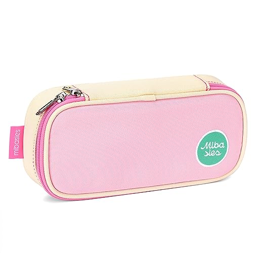 mibasies Girls Pencil Case for Kids, Pencil Pouch Boys Soft Rainbow Pen Box (Pink Blue Rainbow)