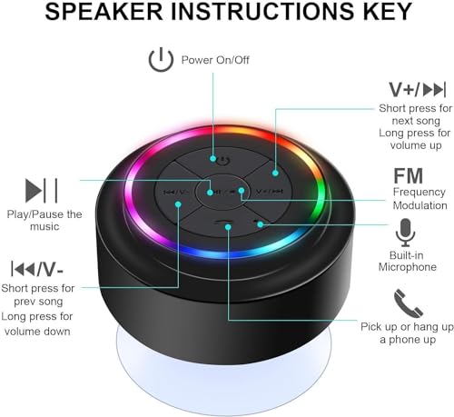 HAISSKY Bluetooth Shower Speakers, Portable Wireless Speaker with Suction Cup, IP67 Waterproof Speaker with LED Light, Pairs Easily to Phones, Tablets, Computer, Gift for Men & Women