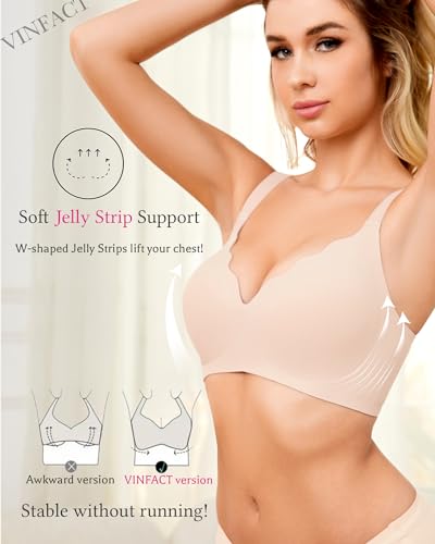Vinfact Plunge V Bras for Women No Underwire Wireless Push up Bra Full Coverage Bralette Seamless T Shirt Everyday Sleep Bra PKS Pink