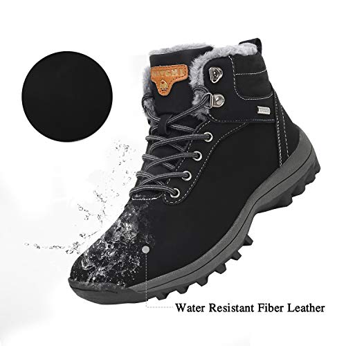 Mishansha Womens Winter Ankle Boots Snow Warm Leather Water Resistant Non-Slip Fashion Mens Hiking Shoes Khaki 15 Women/13.5 Men