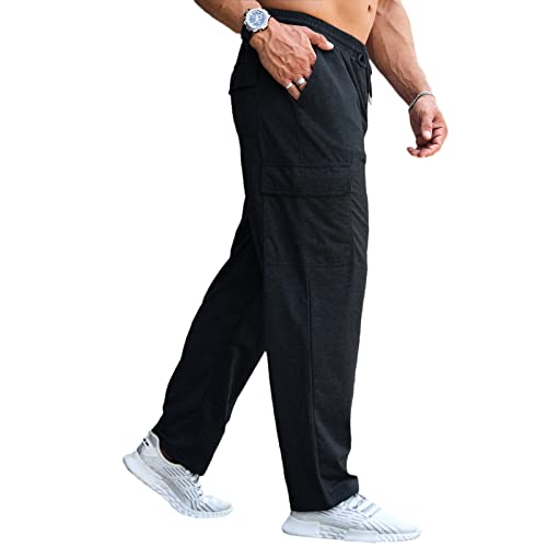 CTU Mens Fashion Baggy Sweatpants Lightweight Workout Cargo Sweatpants Athletic Pants Open Bottom Joggers with Pockets