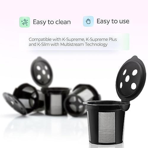 4 Reusable K Cups for Keurig K Supreme, K Supreme Plus, K Slim with Multistream Technology, K-Duo Hot & Iced - 4 Black Refillable Kcups Coffee Filters for Keurig Coffee Makers