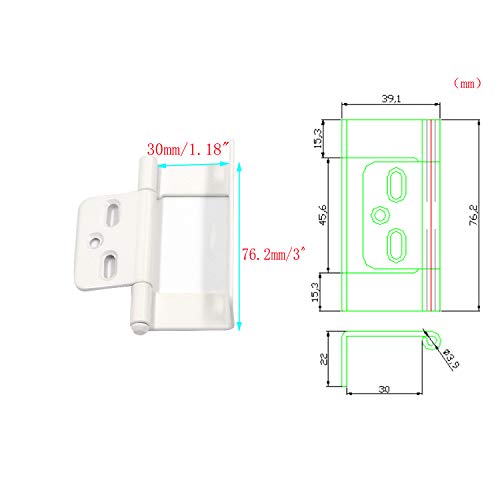 Semetall 6 Pack Heavy Duty Door Hinge for Folding Door Non-Mortise L Shape Door Hinges with Screws,Stainless Steel Hinges for Shutters and Foldable Door (3x1.5 Inch,White)
