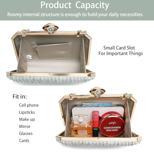 Women Satin Evening Bag Clutch Purse Handbags Crossbody Hardcase for Party Prom Wedding (satin Pleated-light green)